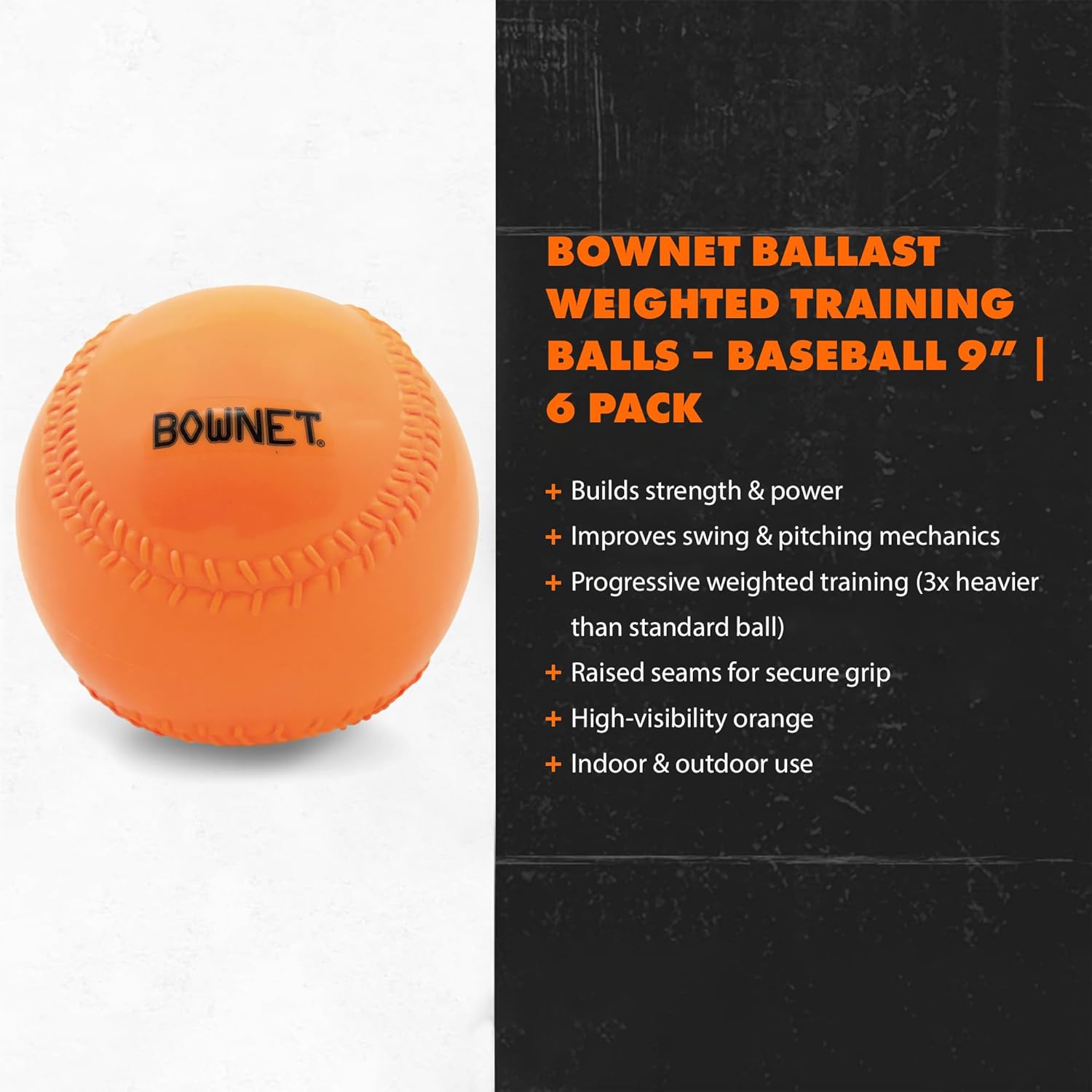 Bownet Ballast Weighted Training Ball for Baseball and Softball, Swing & Pitching Mechanics, Raised Seams, Indoor & Outdoor