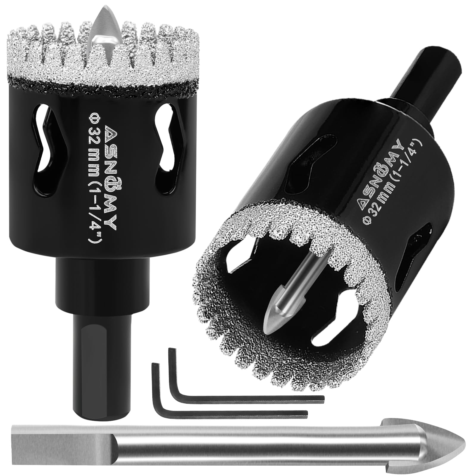 2Pcs 1-1/4 Inch Diamond Hole Saw with Pilot Drill Bit, 1-1/4" Serrated Brazing Tile Hole Saw Diamond Core Drill Bits with Guiding Bit for Ceramic