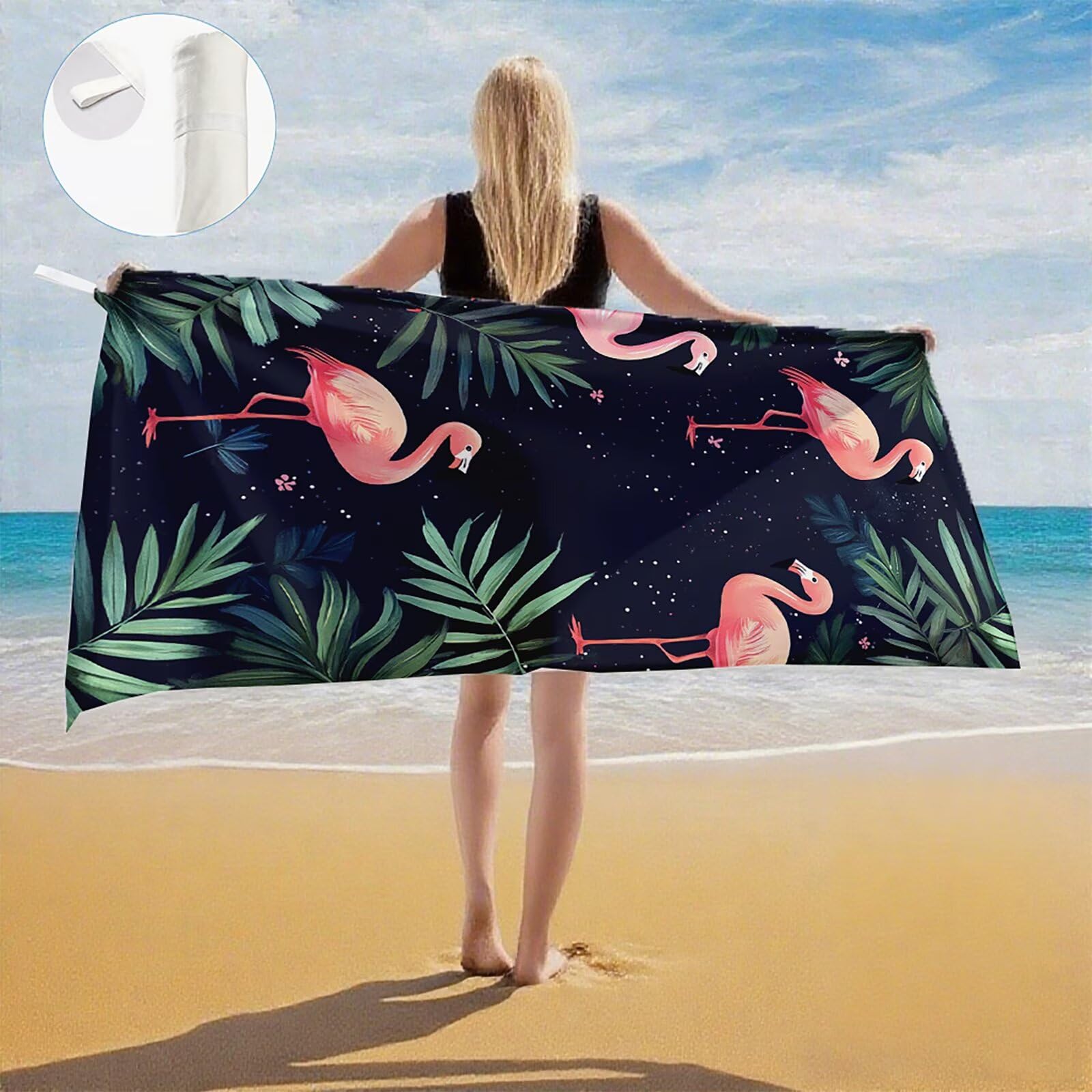 Serviette de Plage Microfibre Serviette Plage 100x150 cm 2 Pack Séchage Rapide, Anti-Sable, Absorbante Fonction drap de plage xxl pour Bain, Sport, Voyages, Sauna, Piscine, Yoga, avec Sac Animal Q-865