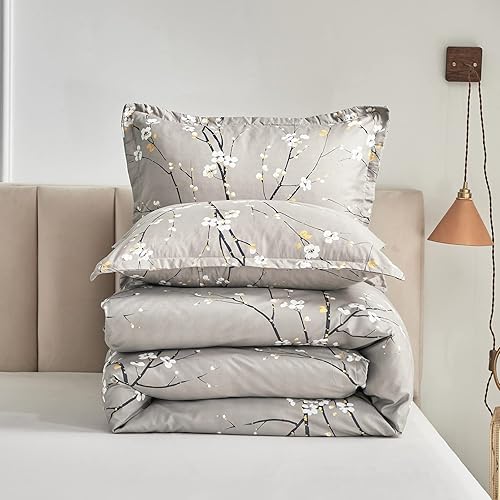 Miniatura 9 de UOZZI BEDDING Juego de funda de edredón estilo rama Queen con 2 fundas de almohada, cierre de cremallera de 800 hilos, 4 lazos en las esquinas,