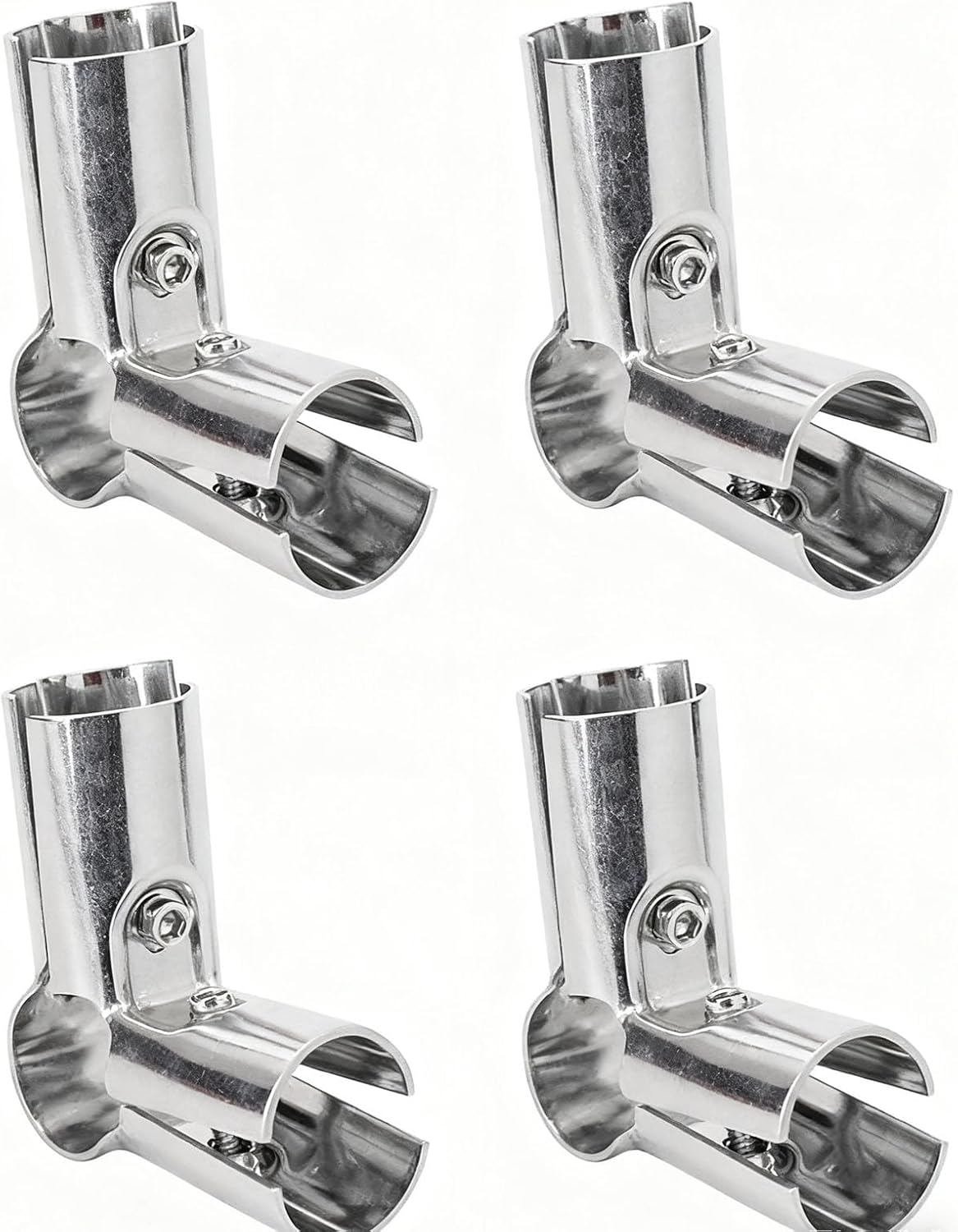 Set of 4 90 Degree Pipe Connector Clamps with Wrench, 3-way Metal Connectors for 3-Way Pipe Clamp end Rail Clamps, for 1"(25mm) OD, Silver