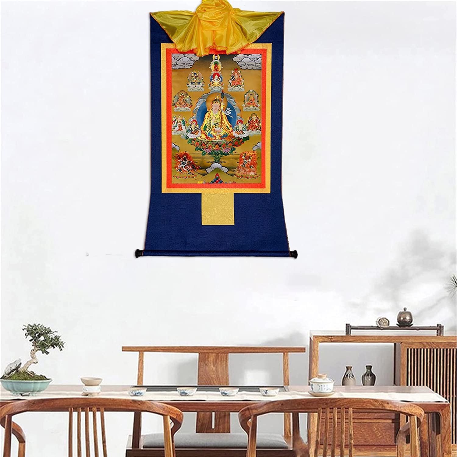 YTBHSHXZ Tibetische Thangkas, Guru Padmasambhava Tibetischer Thangka-Wandteppich, Ema Gyalpo, buddhistischer Thangka-Brokat, Shakya Senge(Blu,S)