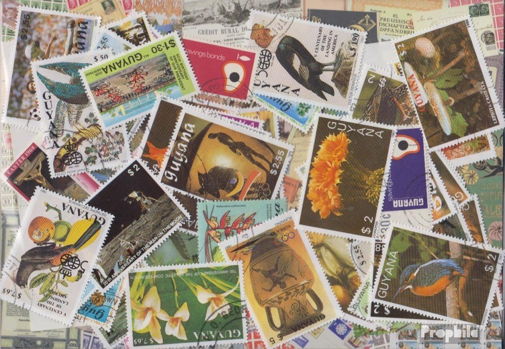 Prophila Collection - Guyana: 100 Francobolli Diversi Originali Per Collezionisti - Lotto Misto Da Scoprire