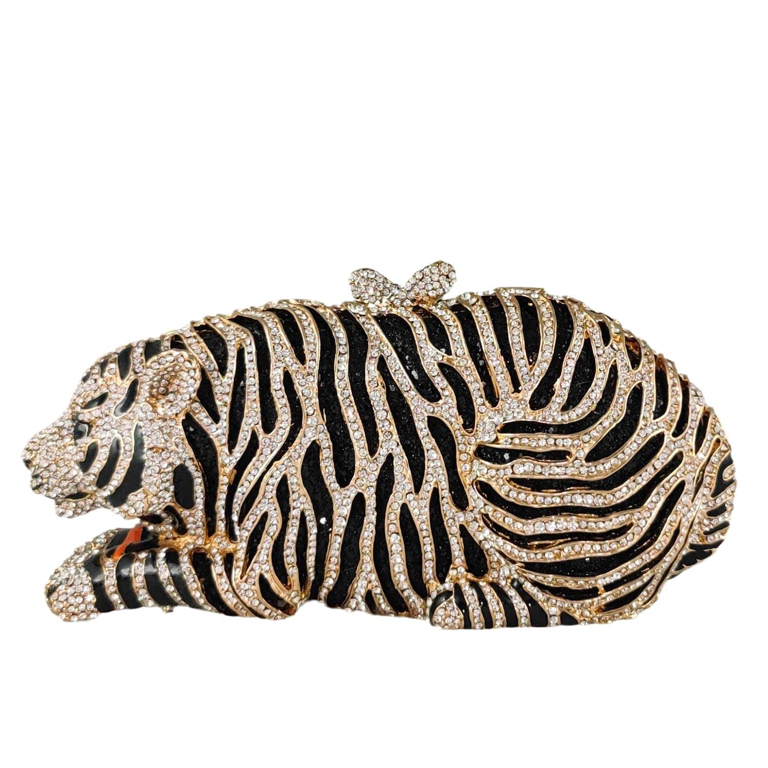 Boutique De FGG Tiger Rhinestone Clutch Purse for Women Formal Evening Bag Sparkly Bridal Wedding Crystal Clutch Bag,Mini