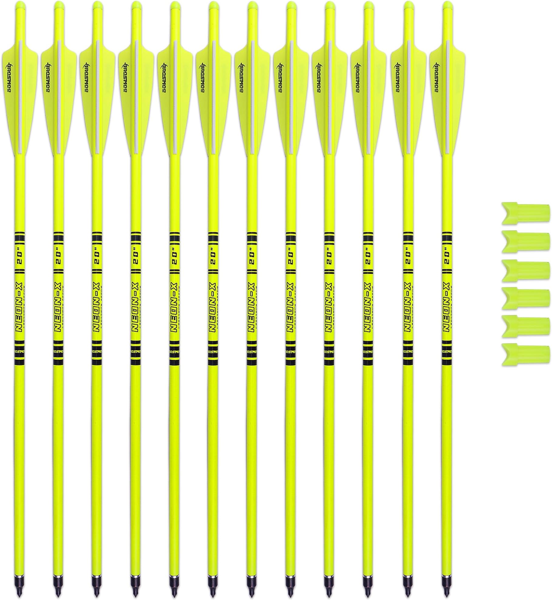 Crossbow Bolts 20inch Fluorescence Color Carbon Crossbow Hunting Arrows with 4" Vanes and Replaced Arrowhead(12 Pack)