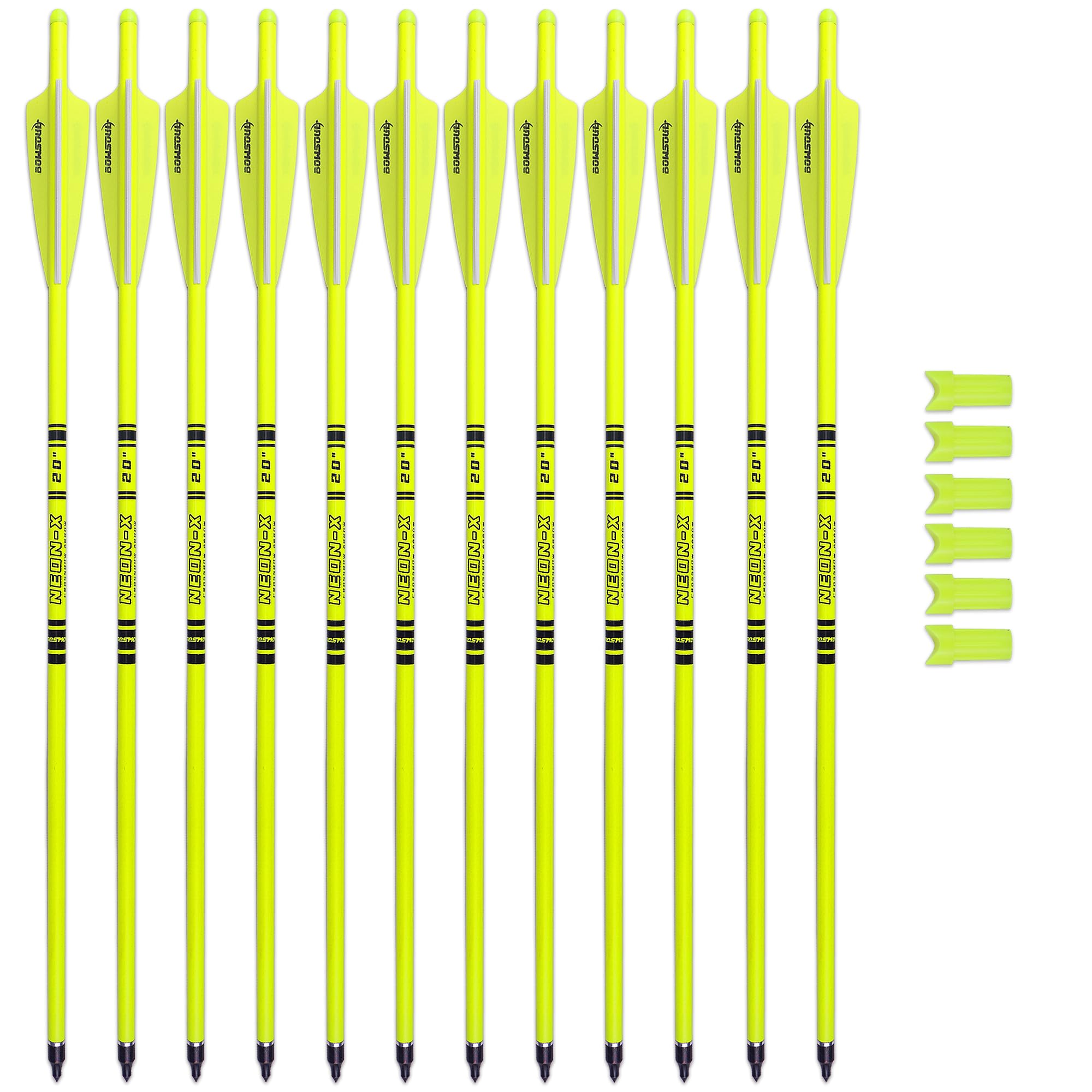 Crossbow Bolts 20inch Fluorescence Color Carbon Crossbow Hunting Arrows with 4" Vanes and Replaced Arrowhead(12 Pack)