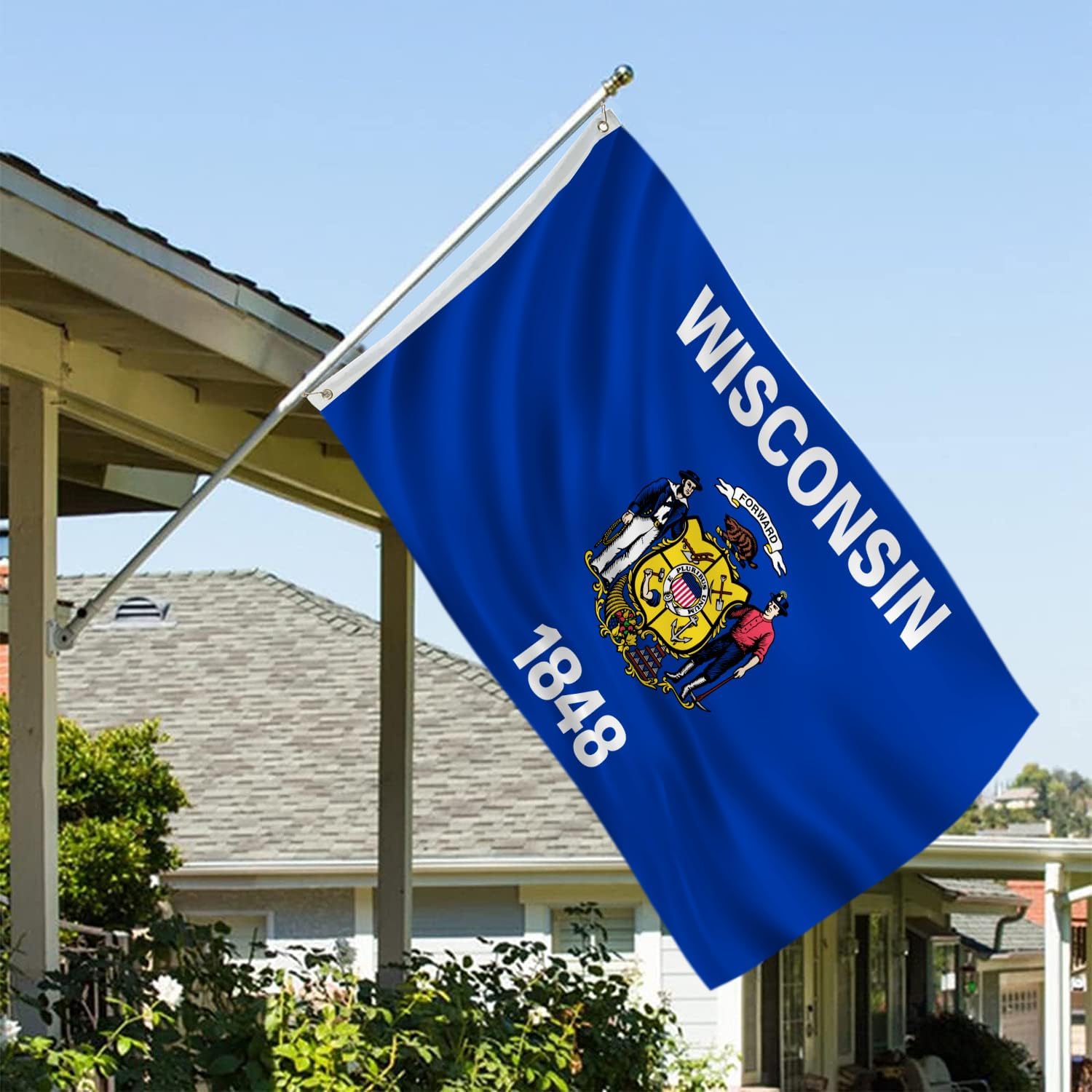 Wisconsin State Flag 3x5 Outdoor Double Sided WI Flags Heavy Duty 3 Ply Polyester Material with 2 Metal Grommets 4 Rows of Stitching