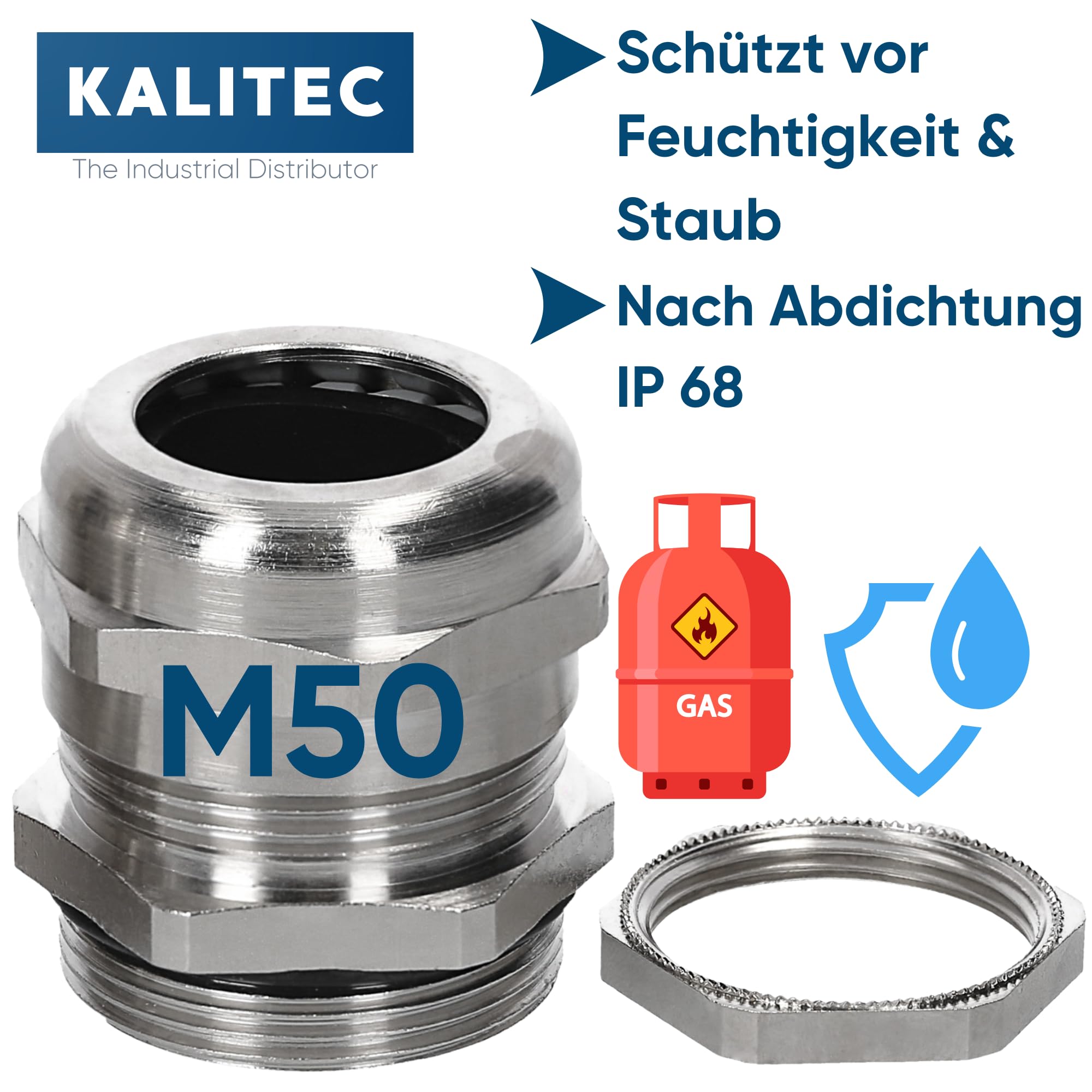 Kalitec Juego de Prensaestopas M50 de Latón con Contratuerca, 22,0-35,0 mm