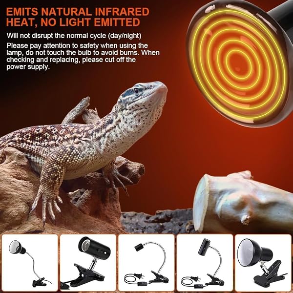 Ampoule Céramique Chauffante Lampe 220V, 2PCS E27 100W Lampe Chauffante Reptiles Noire, Durée de vie 20 000 Heures, Lampe Infrarouge Chauffante pour Animal Lézard, Tortue, Poussin, Serpent - 4