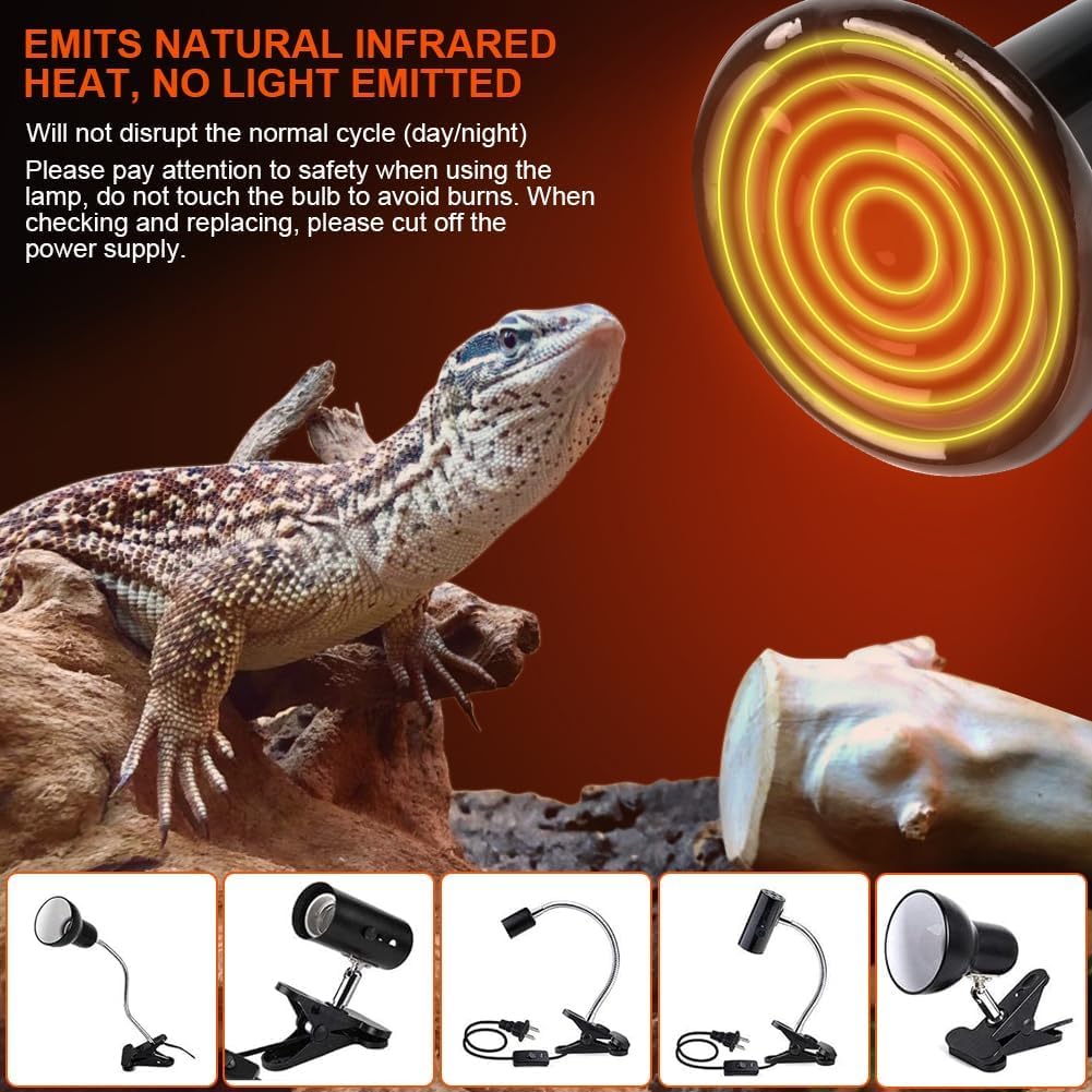 Adiwo 100W Lampadina Riscaldante in Ceramica, E27 Rettile Lampada a Infrarossi Riscaldante, Lampada Rettile, per Anfibi e Rettili Tartaruga, Uccelli, Lucertola, Serpente