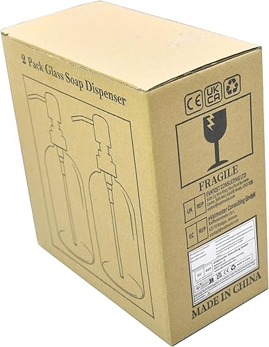 Miniatura 8 de Paquete de 2 dispensadores de jabón de vidrio con bomba negra, dispensador de bomba recargable de 13.5 fl oz para cocina, baño, lavandería, botella