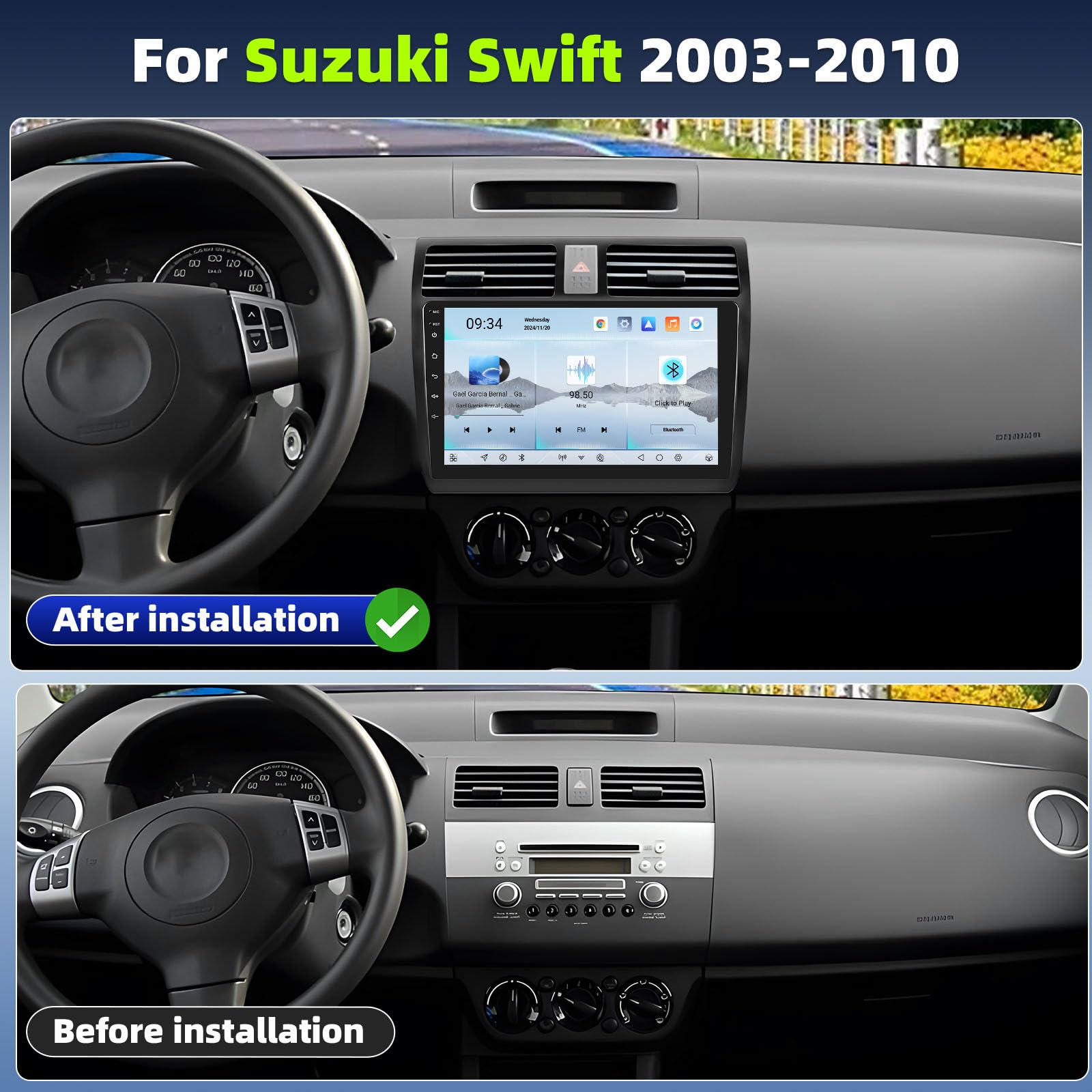 NHOPEEW 10 Zoll Android Autoradio Für Suzuki Swift 2004-2010 - Mit CarPlay, Android Auto, 5G WiFi & Rückfahrkamera
