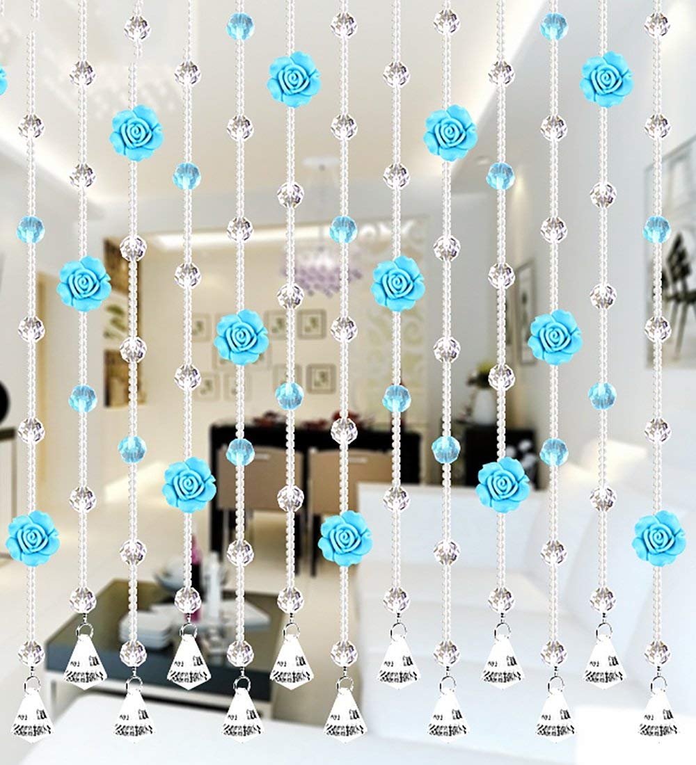 Rideau de perles en verre bleu ciel 30 fils pour salon