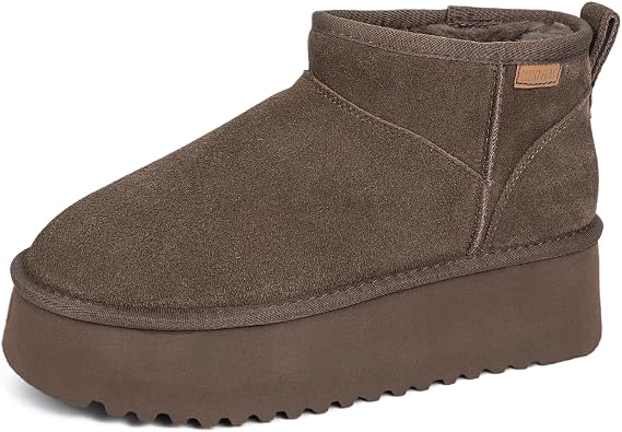 Mini Boots for Women,Platform Ankle Snow Boots Womens,Genuine Suede Winter Boots with Cozy Stretch Wool Insole,Anti-Slip Pull-On Short Booties