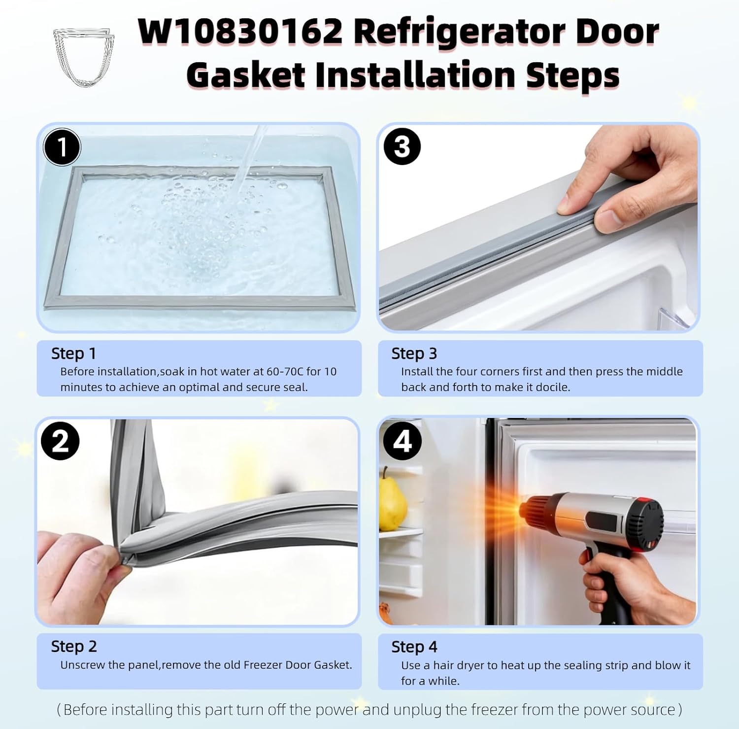 W10830162 Refrigerator Door Gasket Replacement Compatible with Whirlpool Kenmore KitchenAid Refrigerator French Door Seal W10179332 W10443225 W10571956