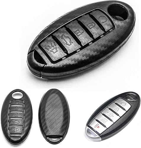 Miniatura 1 de Xotic Tech - Carcasa para llavero de plástico ABS con patrón de fibra de carbono, color negro mate, compatible con Nissan Titan Altima GT-R 370Z,