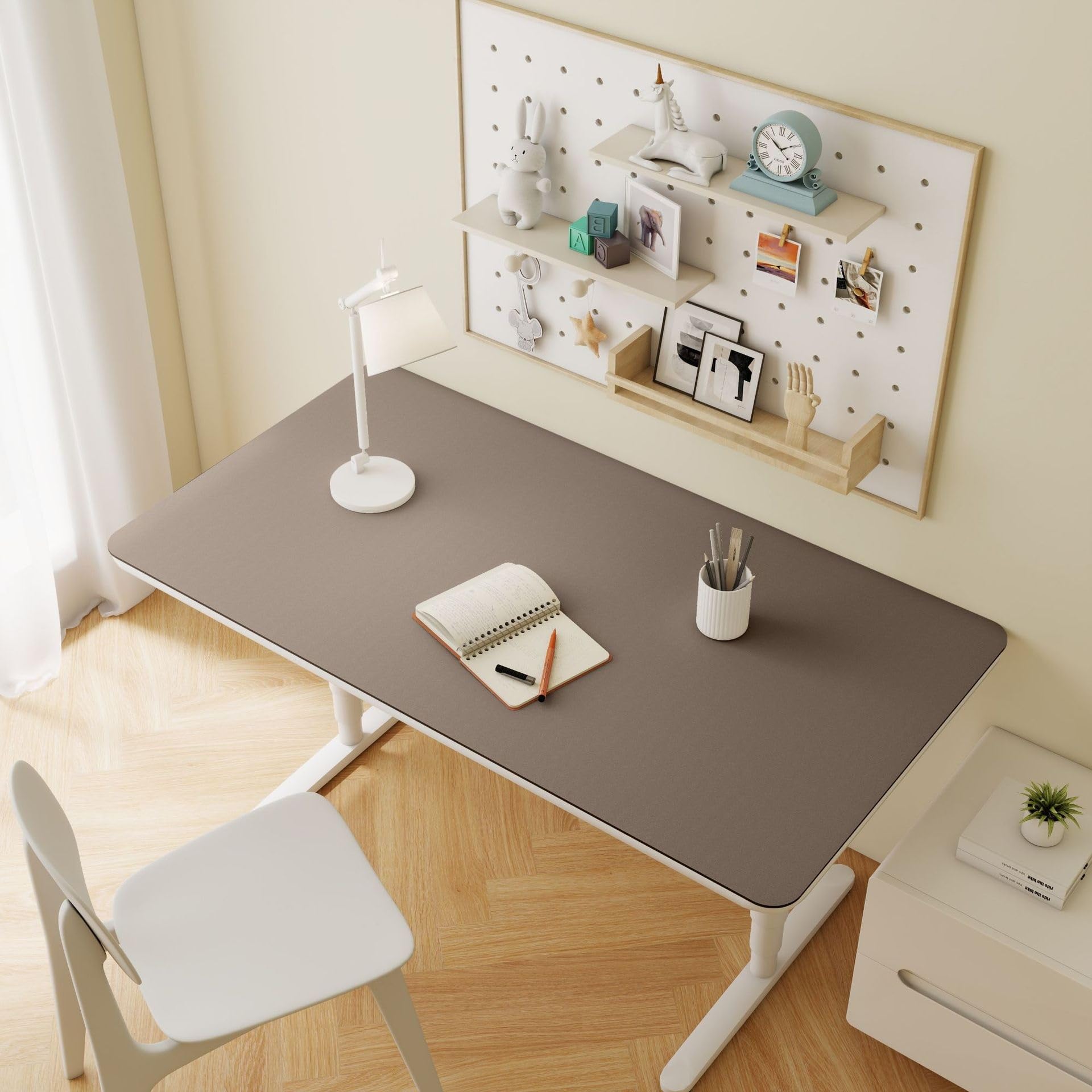 PU Leather Desk & Table Top Protector Mat, Non-Slip Surface Waterproof Desk Mat for Keyboard, Mouse & Makeup Dressing Table(Brown,80x80cm)