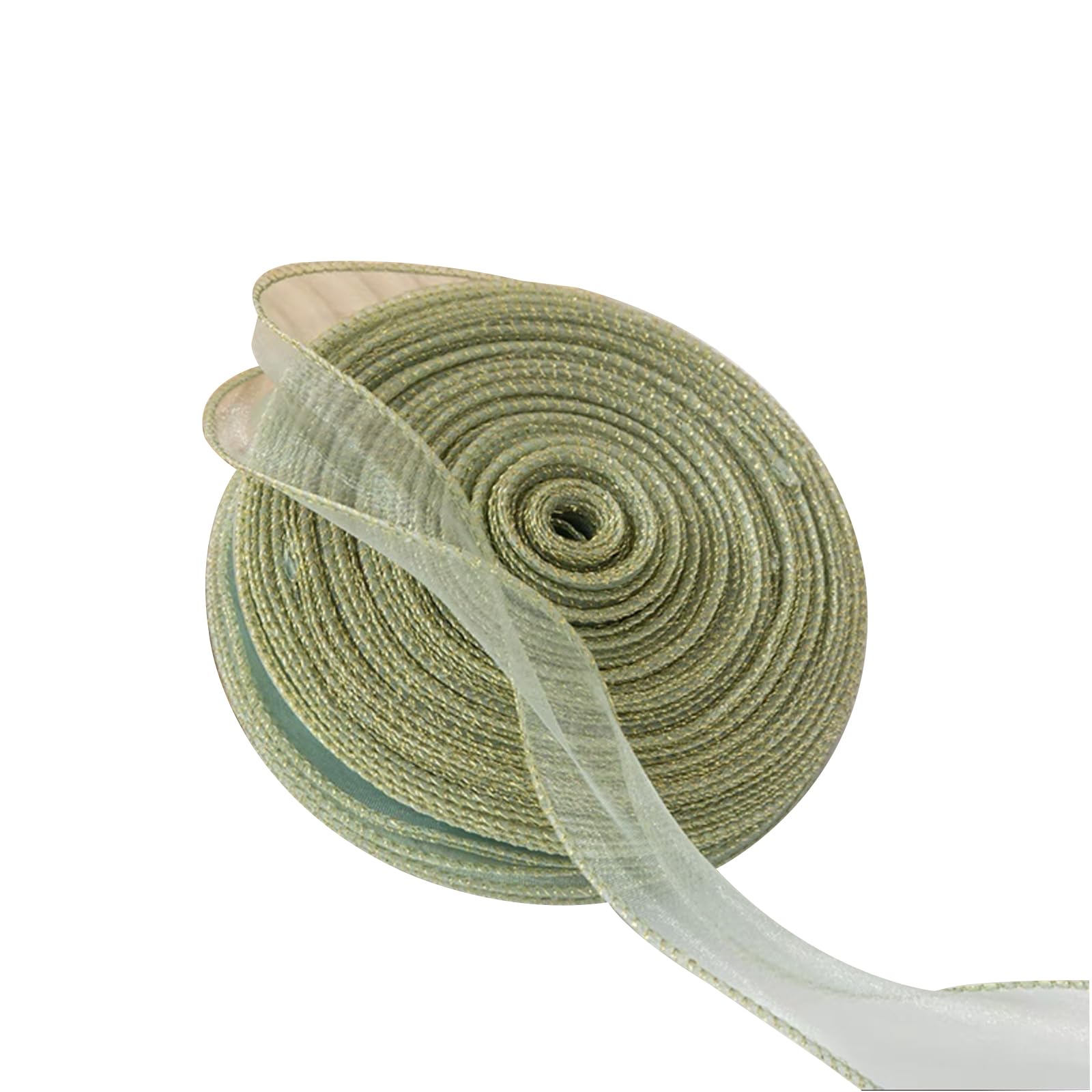 4cm*45 Yard Organza Chiffon Ribbon Gold Edge Sheer Chiffon Ribbon for Bouquet Gift Wrapping Grass Green
