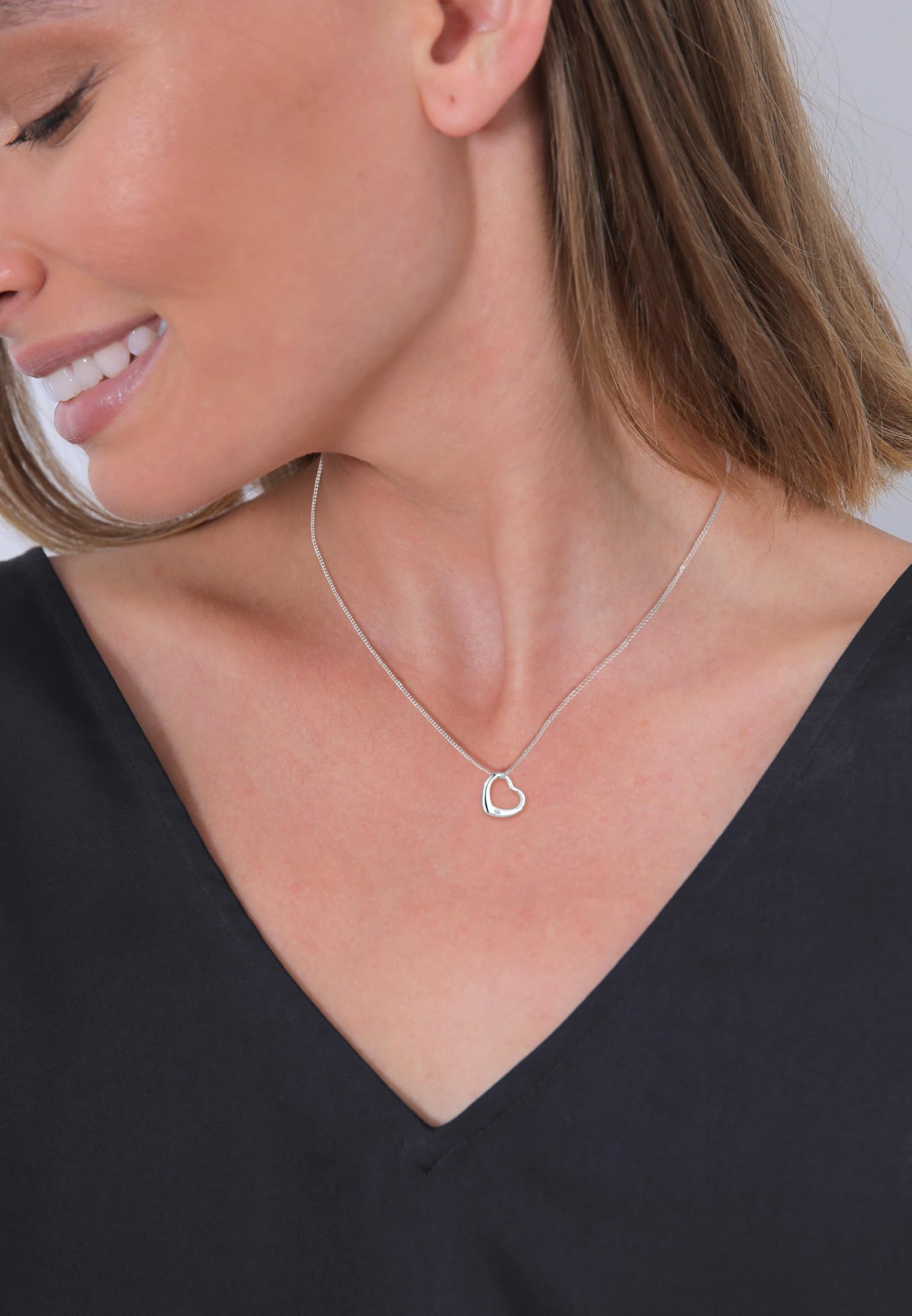 Elli DIAMONDS Halskette Damen Herz Anhänger mit Diamant (0.03 ct.) in 925 Sterling Silber
