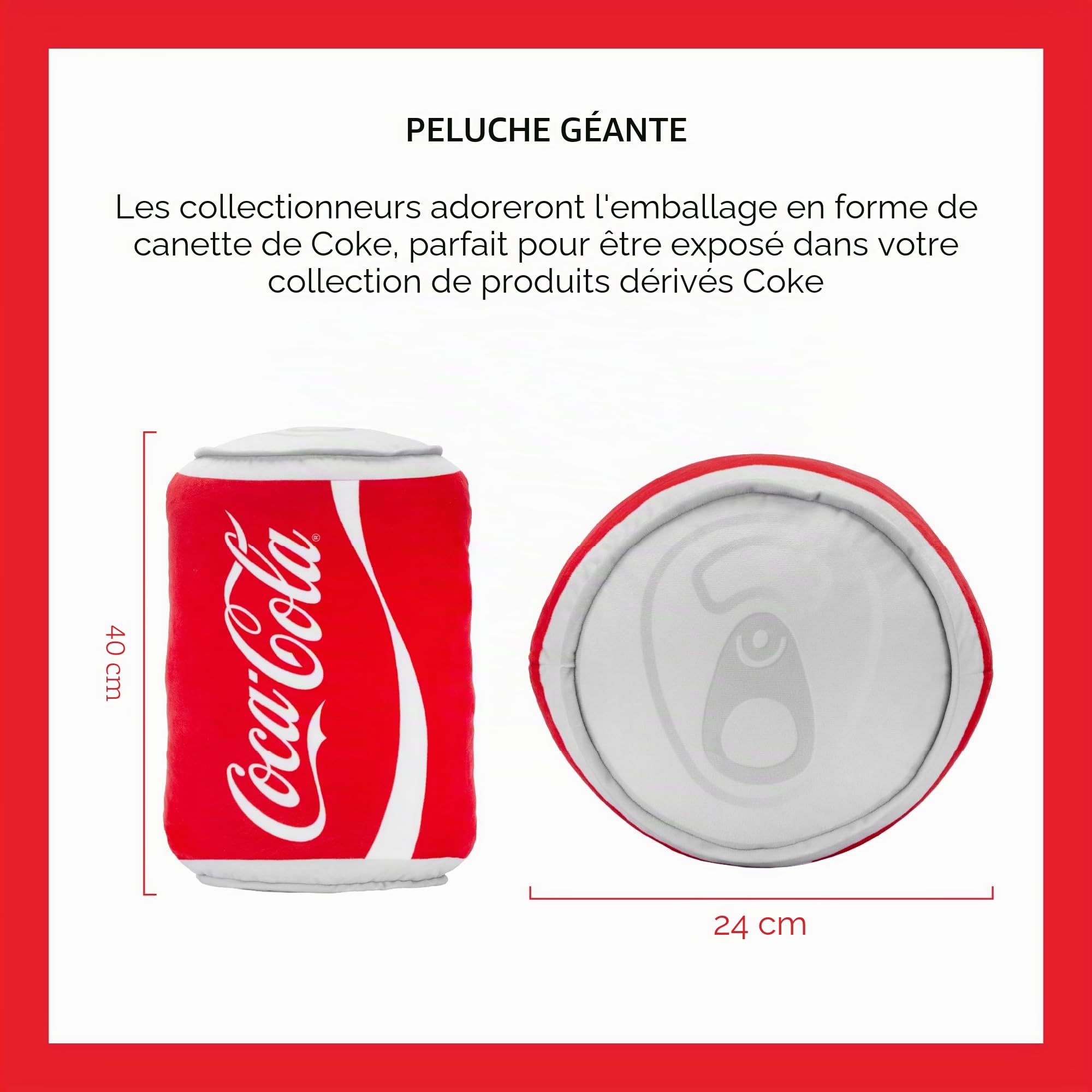 Oreiller en Peluche Coca-Cola Officiel - Oreiller Doux en Forme de canette de Coca-cola, Polyester Rouge (40 x 24 cm)