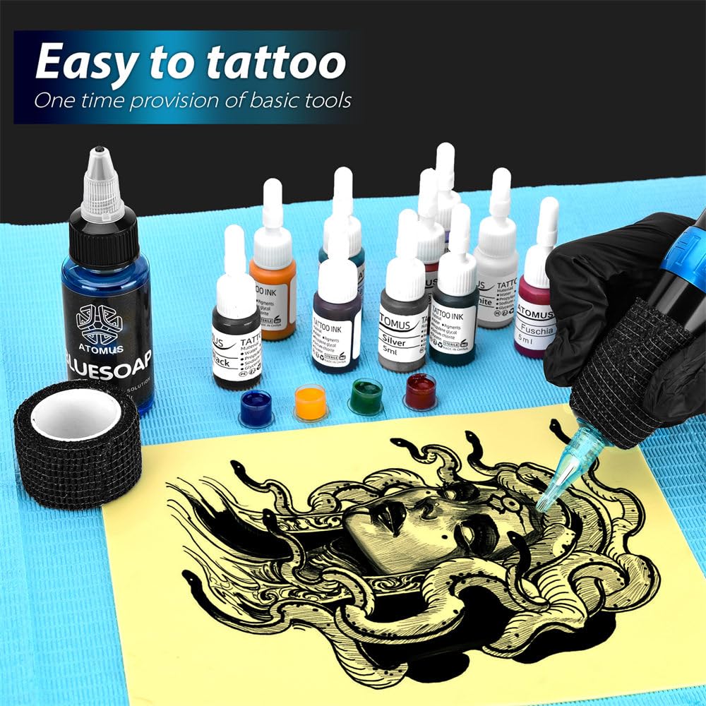 Tattoo Machine Kit Rotary Tattoo Gun Machine Kit Power Supply Tattoo Pen Kit for Beginers and Artists Cartridges Tattoo Supplies