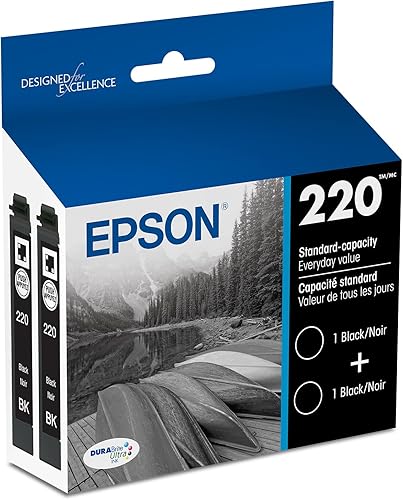 EPSON 220 DURABrite Ultra Ink Paquete de cartuchos dobles negros de capacidad estándar (T220120-D2) funciona con WorkForce WF-2630, WF-2650,