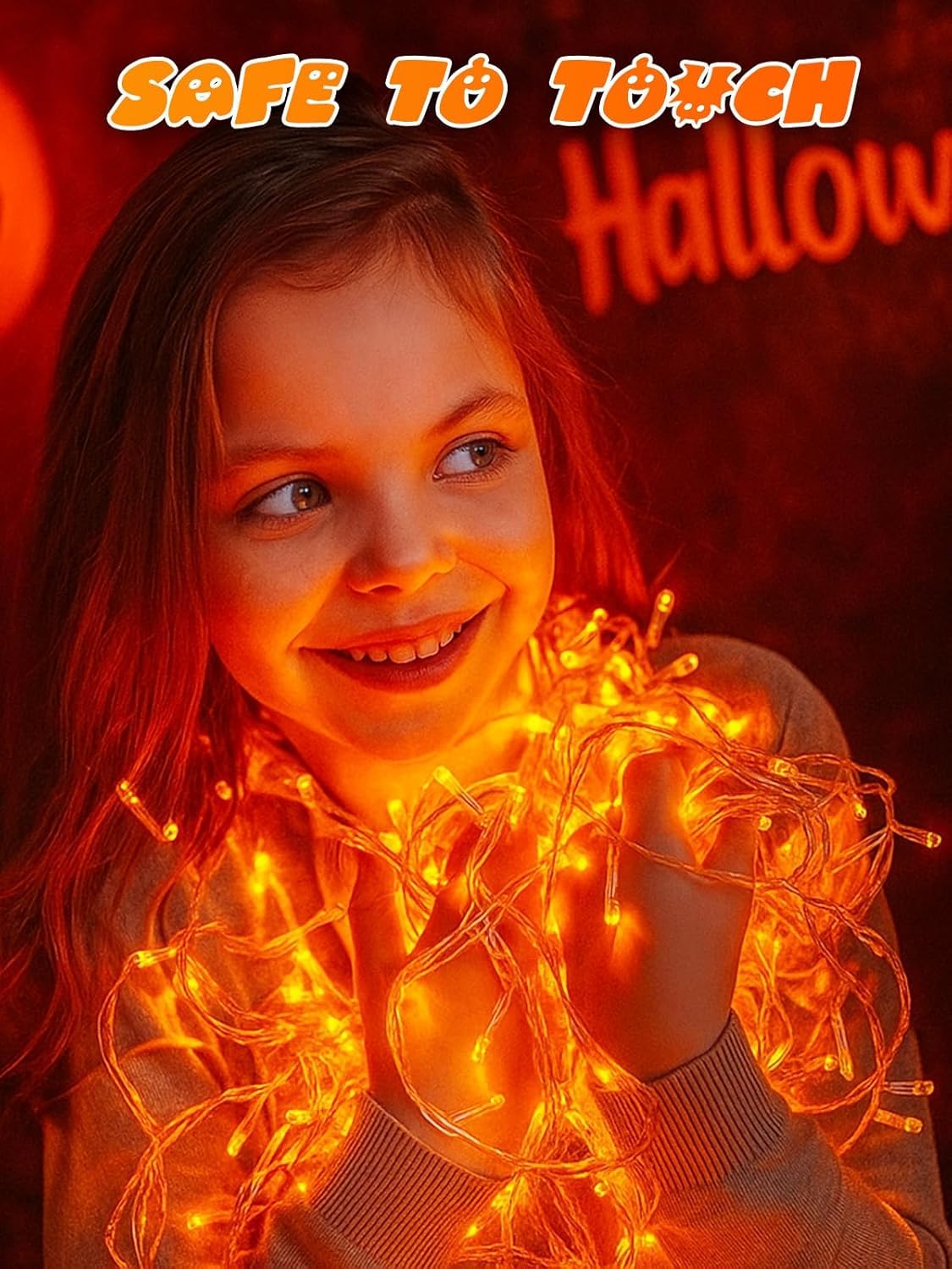 Lot de 2 guirlandes lumineuses d'Halloween à piles avec minuteur, 200 DEL, étanches, avec 8 modes pour intérieur et extérieur, fête, chambre à coucher, décorations d'Halloween