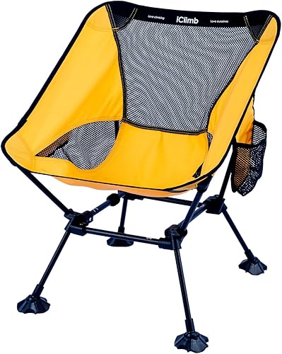 iClimb Silla de playa plegable ultraligera y compacta con patas grandes antihundimiento y correas de apoyo para la espalda (amarillo, marco