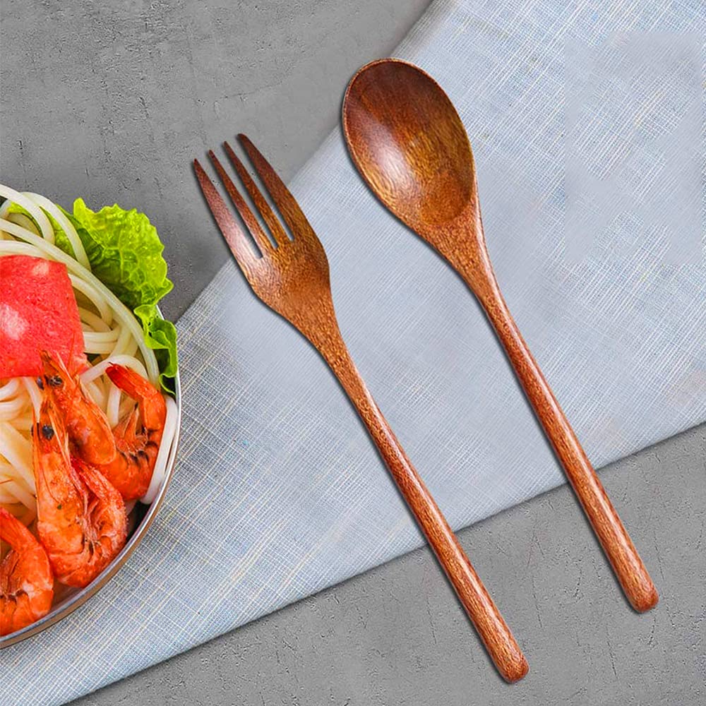8 Pezzi Posate In Legno Stile Giapponese - Cucchiai E Forchette Con Manico Lungo, Per Campeggio E Casa
