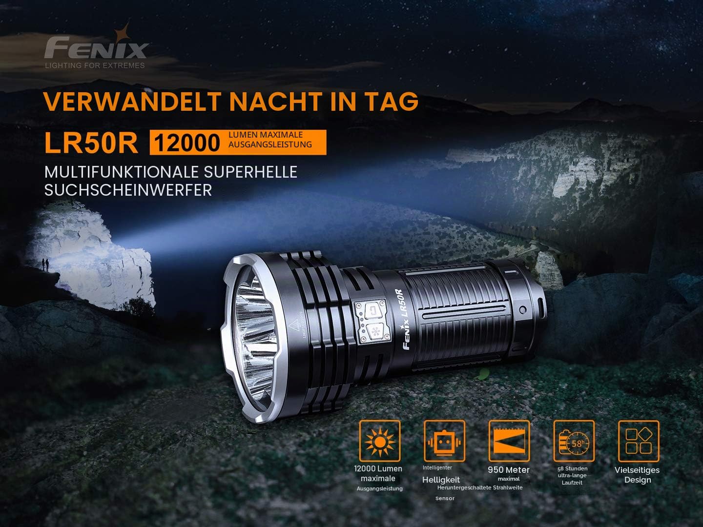 FENIX FELR50R Unisex-Adult Lr50r 12000 Lumen Searchlight Suchlicht, Multicolor, Regular