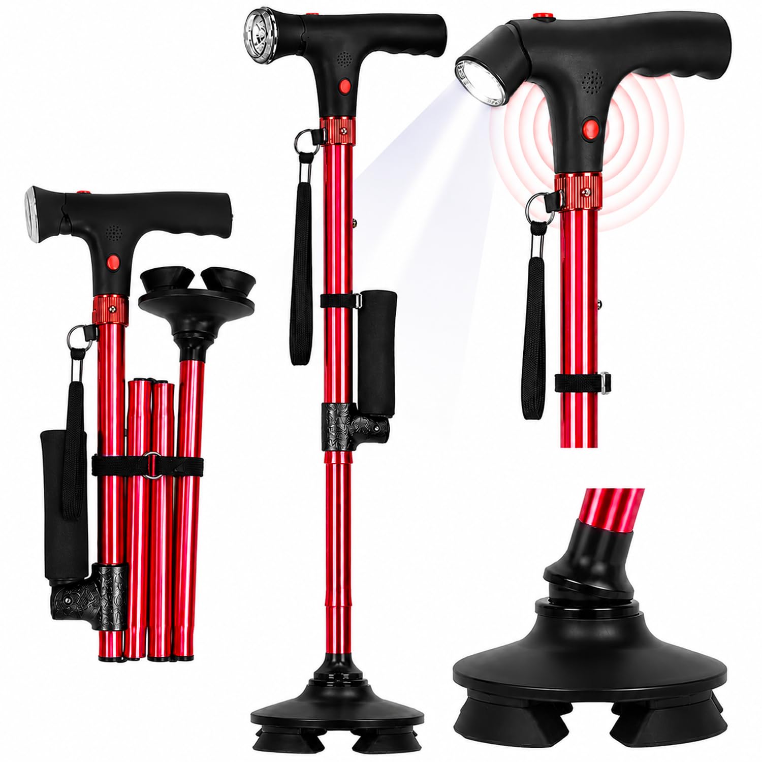 Soulsmart Gehstock mit 2 Griffen, faltbar, mit LED-Licht, Violett