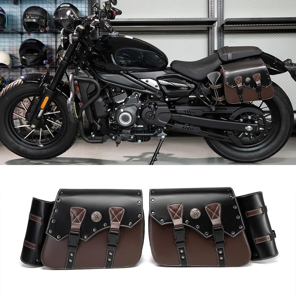 Motorrad Satteltasche Große, Leder Motorradtasche Wasserdicht, Motor Gepäcktasche mit Cup Holder, für Harley, für Honda, für Yamaha, für Suzuki, für BMW, für Kawasaki, 39x12x25cm (I)