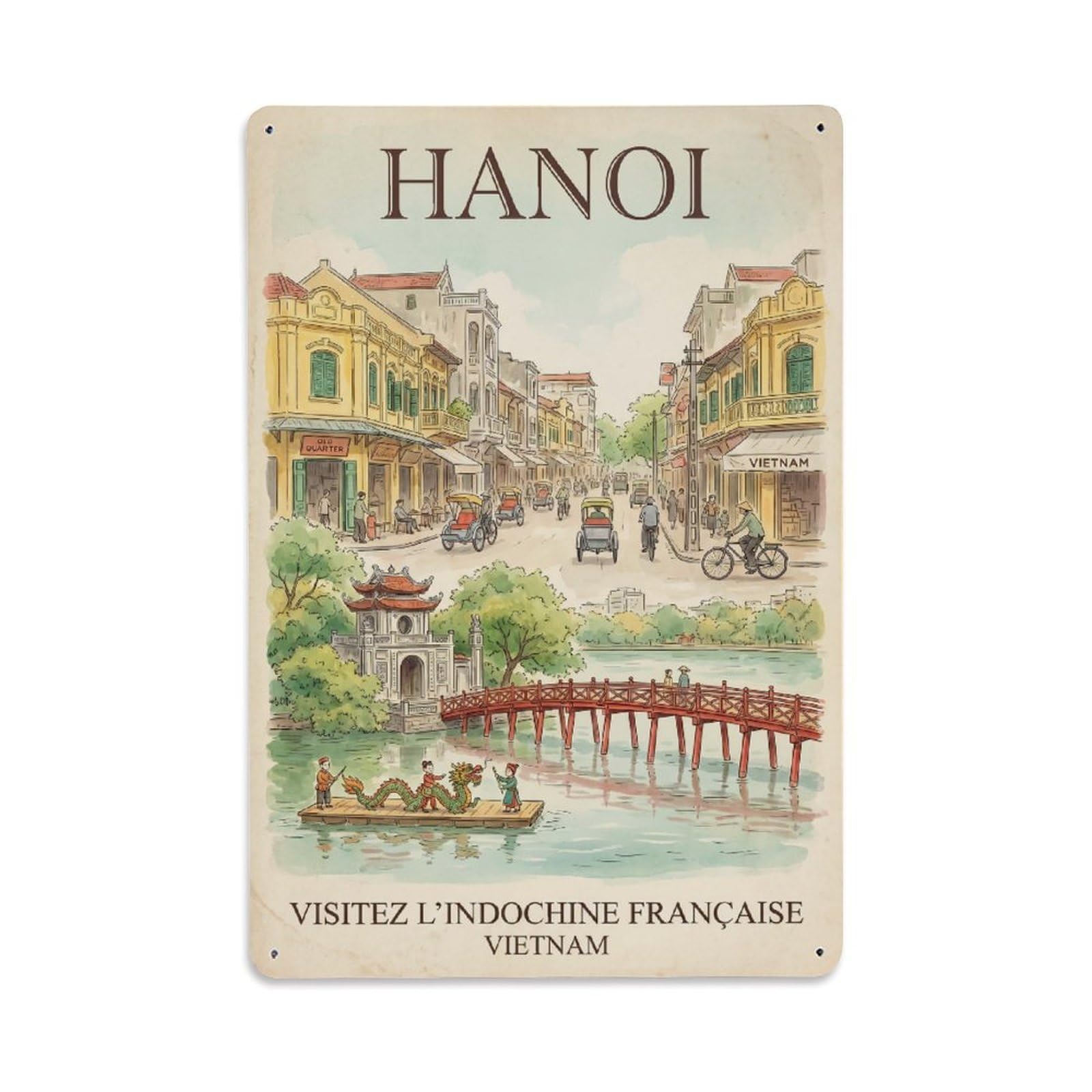 Huiyhb 8X12inch(20X30cm) Vietnam Hanoi Retro Travel Metal Tin Sign