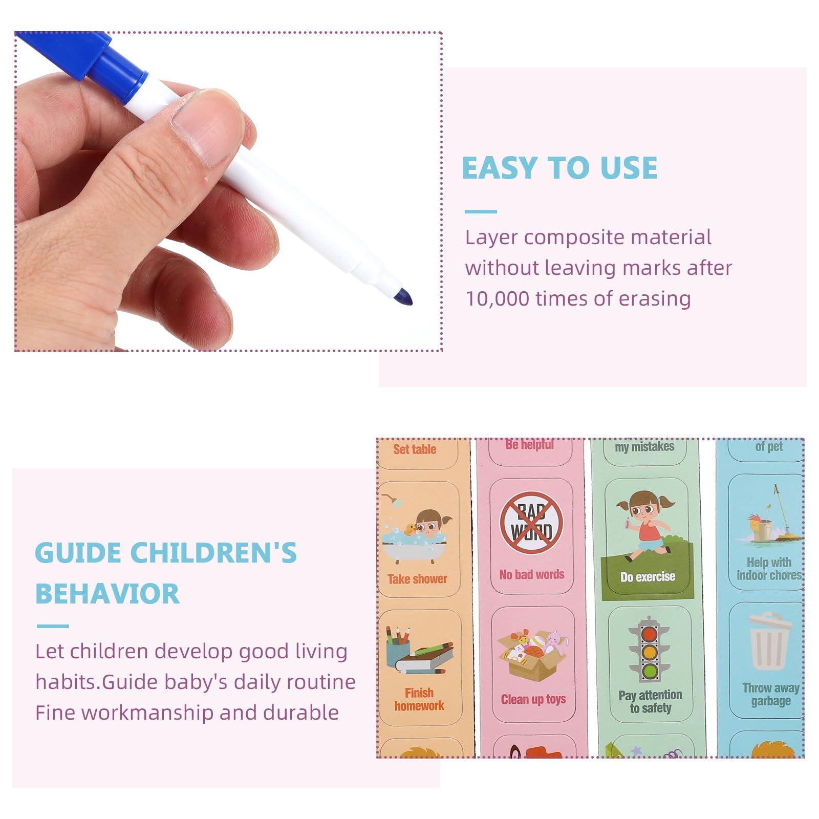 ULTECHNOVO Tabla de Recompensas Magnética para Rosa Pegatinas de Comportamiento y Planificador de Tareas en Material Pet y Abs para Fomentar la Autodisciplina