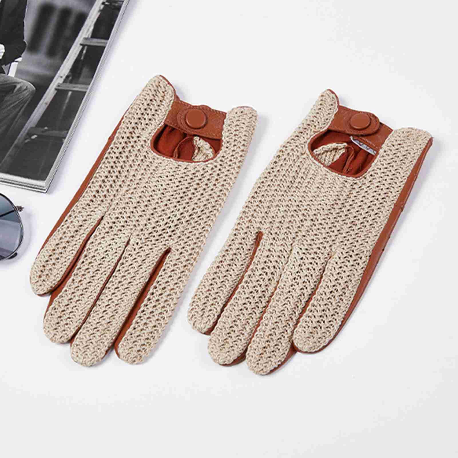 HUIOP Gants de conduite automobile, Gants d'écran tactile en peau de chèvre tricotés pour hommes pour la conduite quotidienne en moto