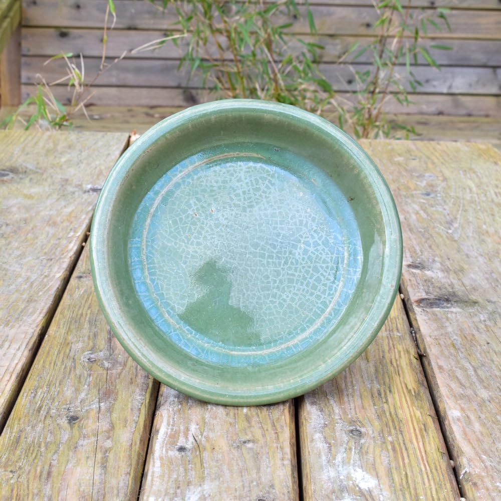 Bedwen Green Frost Proof Ceramic Saucers For Garden Planters Pots (, Small)