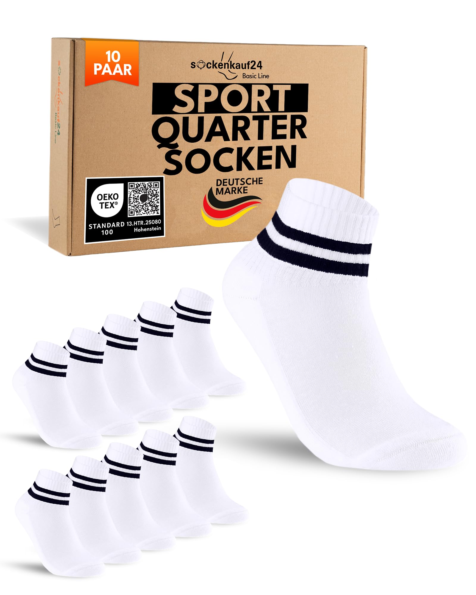 sockenkauf24 10 Paar kurze Sportsocken Herren Weiß 47-50 Quarter Tennissocken Atmungsaktive Baumwolle