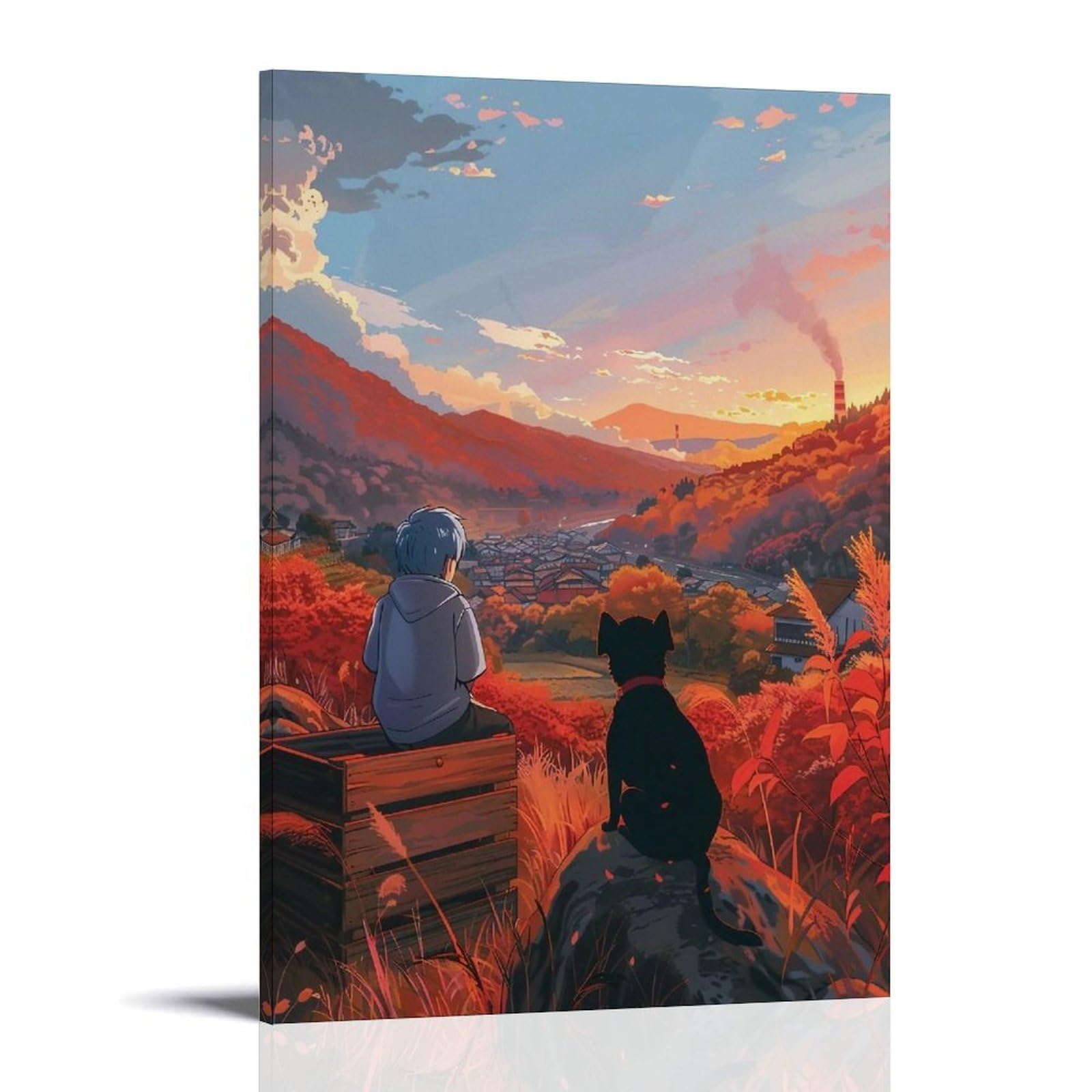 HUERYRYHY Valley Town Golden Dusk 02 Poster Wall Art Canvas Vintage Aesthetic Painting Decor for Rooms 12x18inch Frame-style