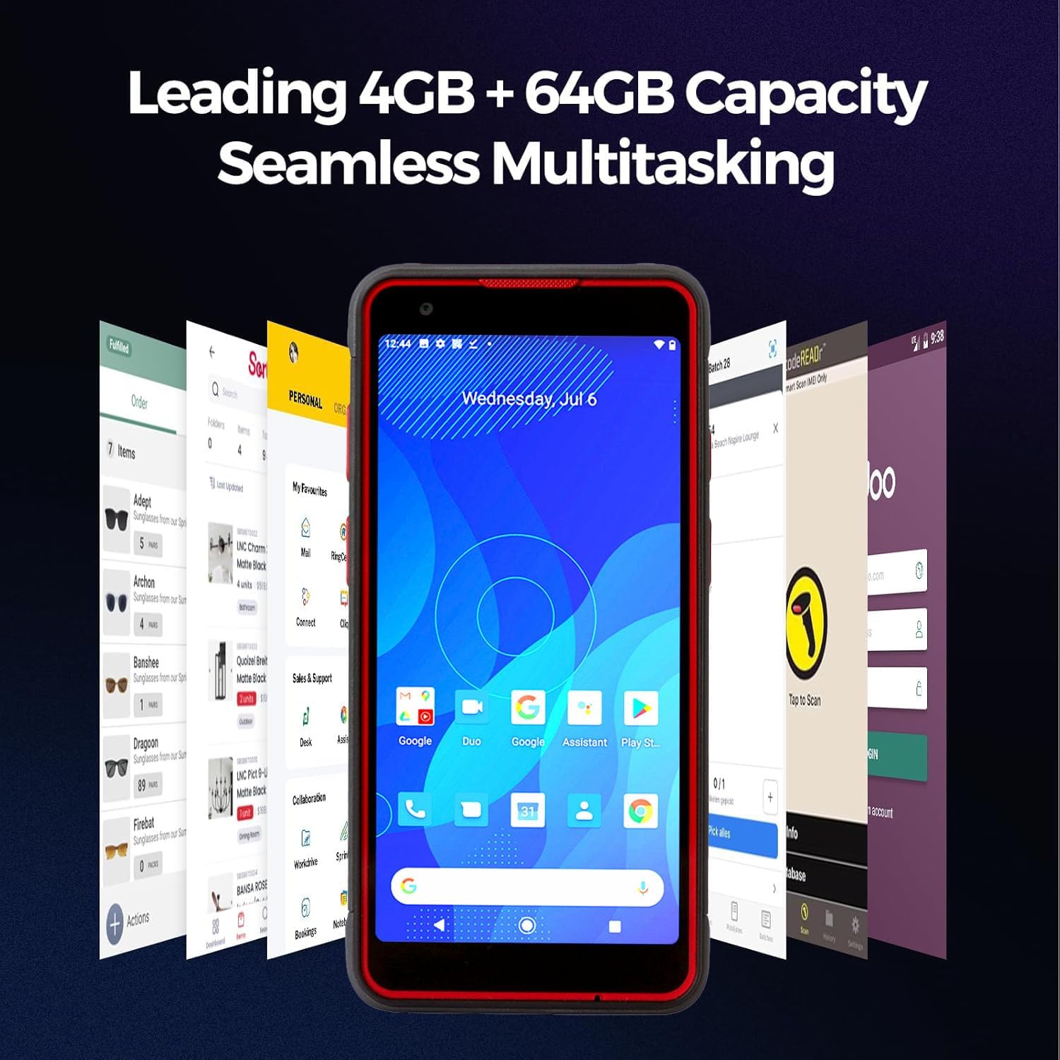 6" Rugged PDA Android 13 Handheld Terminal 4GB RAM 64GB ROM, CM60 2D Scanner Barcode Reader, 4G WiFi GPS, 8000 mAh Battery, IP68 Waterproof Android Barcode Scanner for Warehouse Inventory