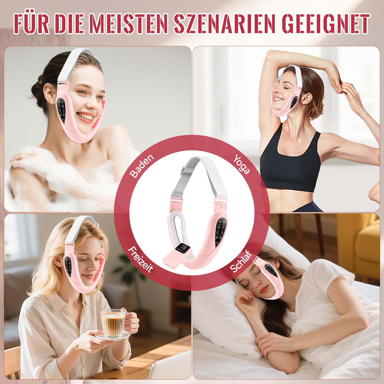 Elektrisches V-Face Shaping Massager,doppelkinn entferner 15 Intensitätsstufen 5 EMS Modi 5 Farben Phototherapie Gesichtsmassagegerät Gegen Falten Face Massager mit Fernbedienung, Typ-C