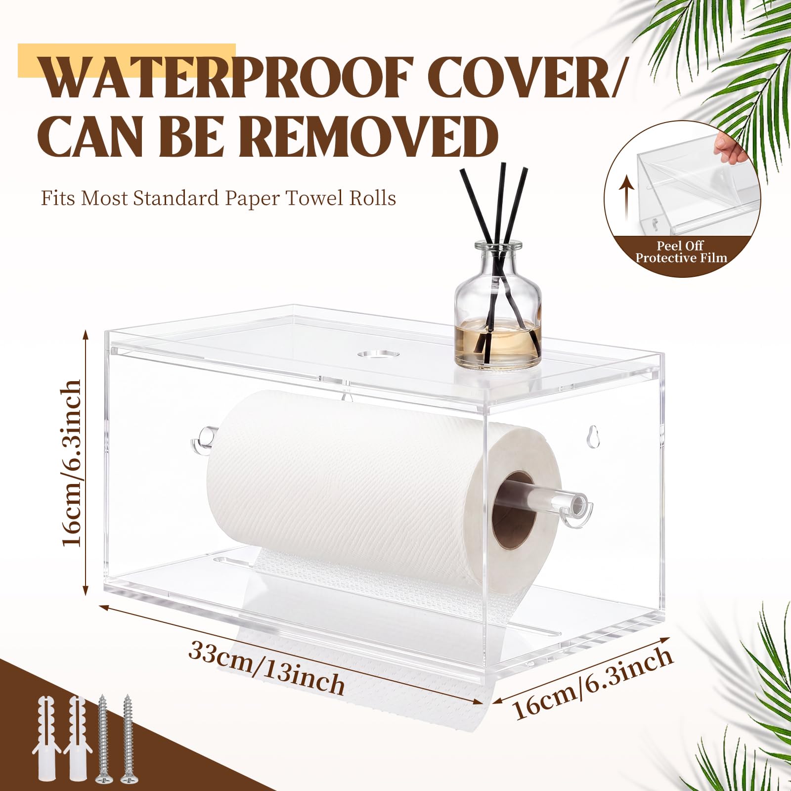 Waydress Portasciugamani di carta acrilica con coperchio da parete
