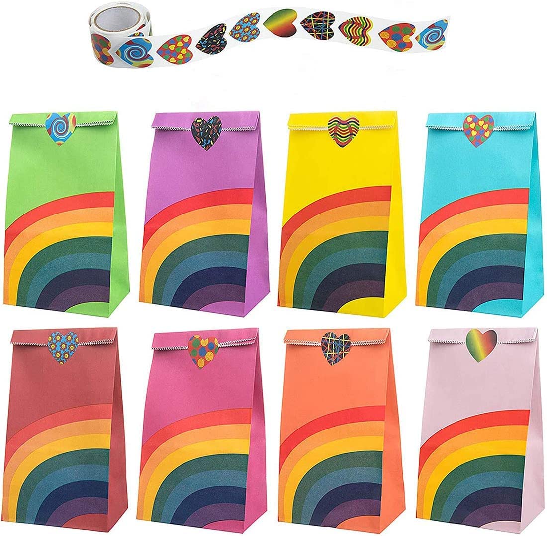Luksuriøst 40 Pieces Rainbow Party Bag with 100 Heart Stickers, All in One Package Ideal for Birthday Gifts Halloween and Party Favours Multi-use for Girls Boys Kids Party Supplies Prime