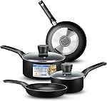 SereneLife 6 Piece Pots & Pans Set - Non-Stick Coating Inside, Includes: 2 Sauce Pots with Lids, Small 8" Fry Pan, Medium 10" Fry Pan, Black