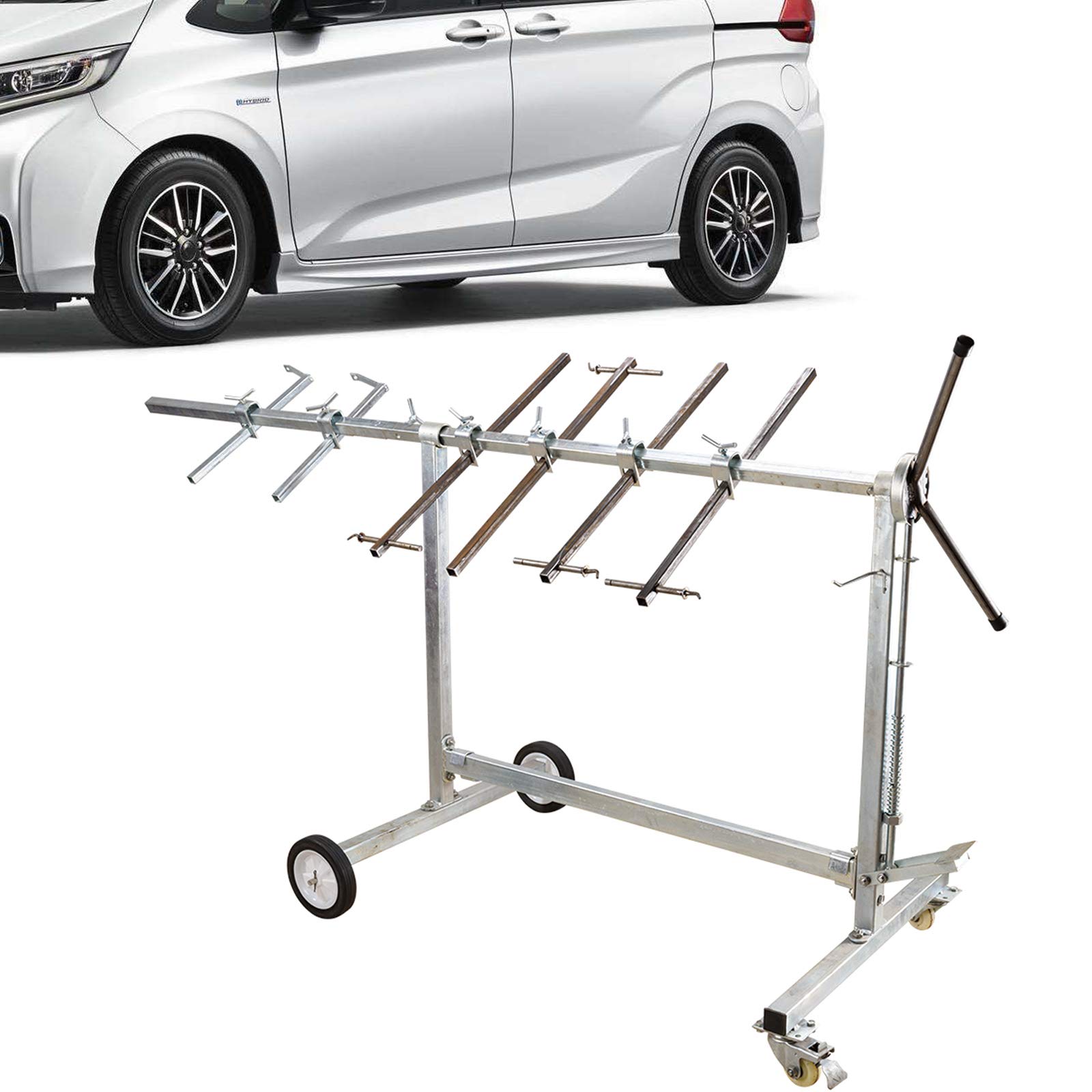 Adjustable Car Body Paint Rack, Auto Body Tool, Paint Stand Repair Work Stands, Bumper Stand Body Panel Stands, Door Hood Holder Body Paint Spray Stand for for Cars Parts Work Stands (4 Wheels)
