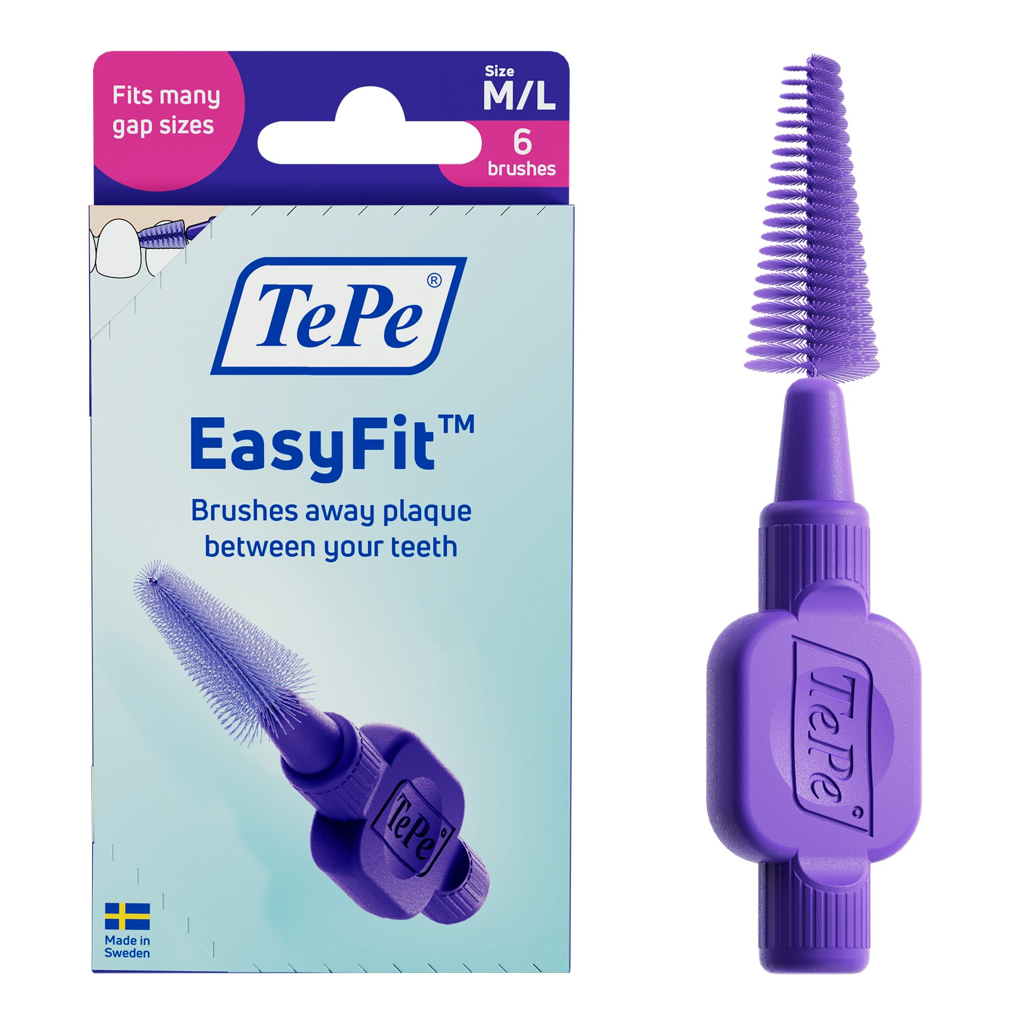 TePe EasyFit™, Purple, M/L, 6pcs, Plaque Removal, efficient Clean Between The Teeth, Medium to Large Gaps-image-41