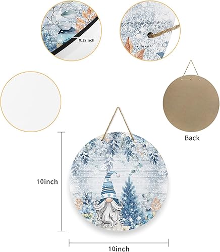 Miniatura 6 de Seasonal Front Door Welcome Sign, Merry Christmas Tree Gnomes Poinsettia Berry Eucalyptus Leaves Vintage Round Wood Wreaths Wall Hanging Sign for