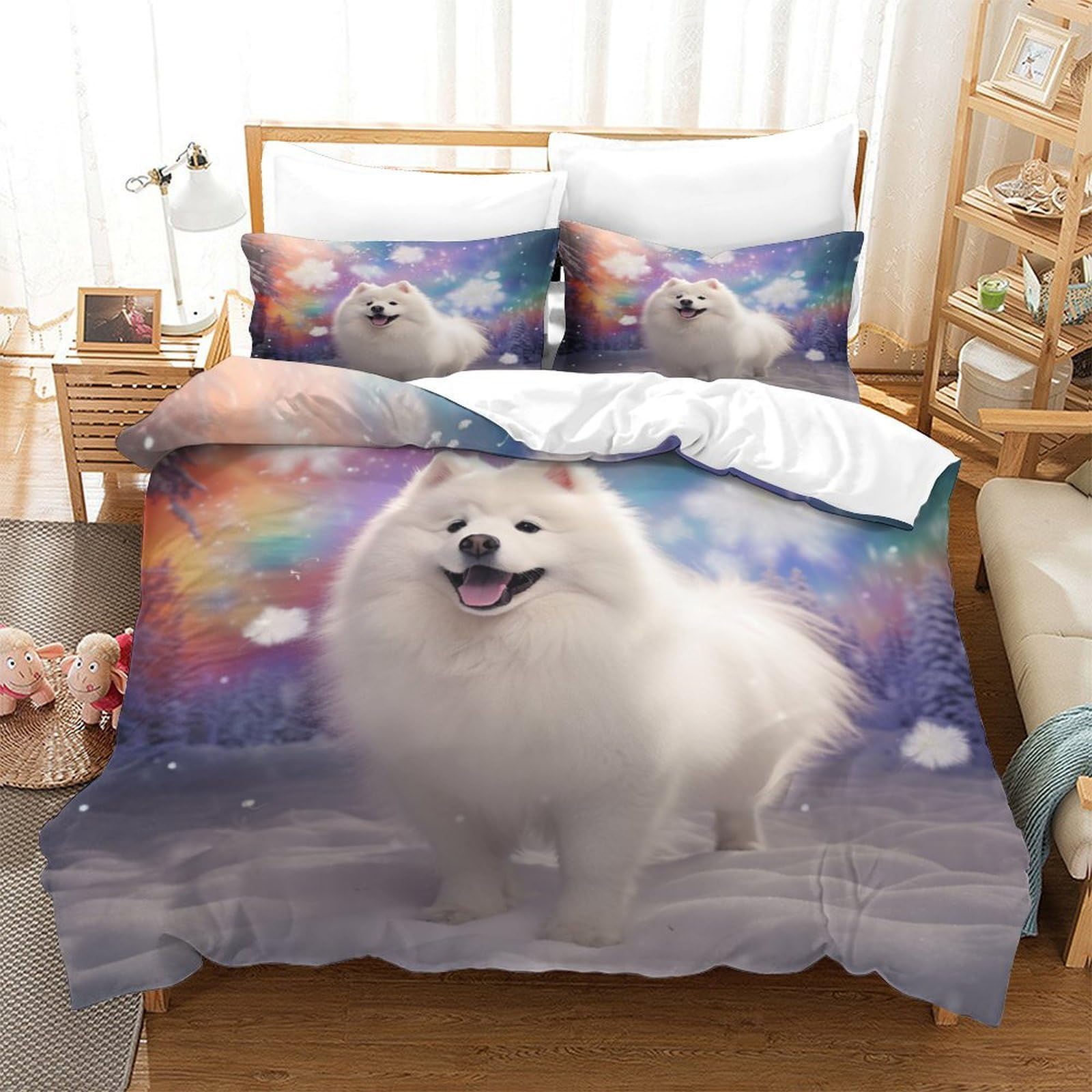 Housse de couette crâne 3D 220x240 cm en microfibre douce avec deux taies d'oreiller assorties