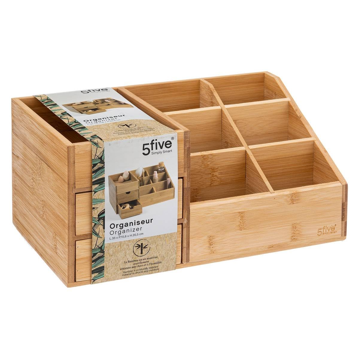 Organisateur De Salle De Bain En Bambou - 7 Compartiments Pour Maquillage Et Produits Beauté - 2