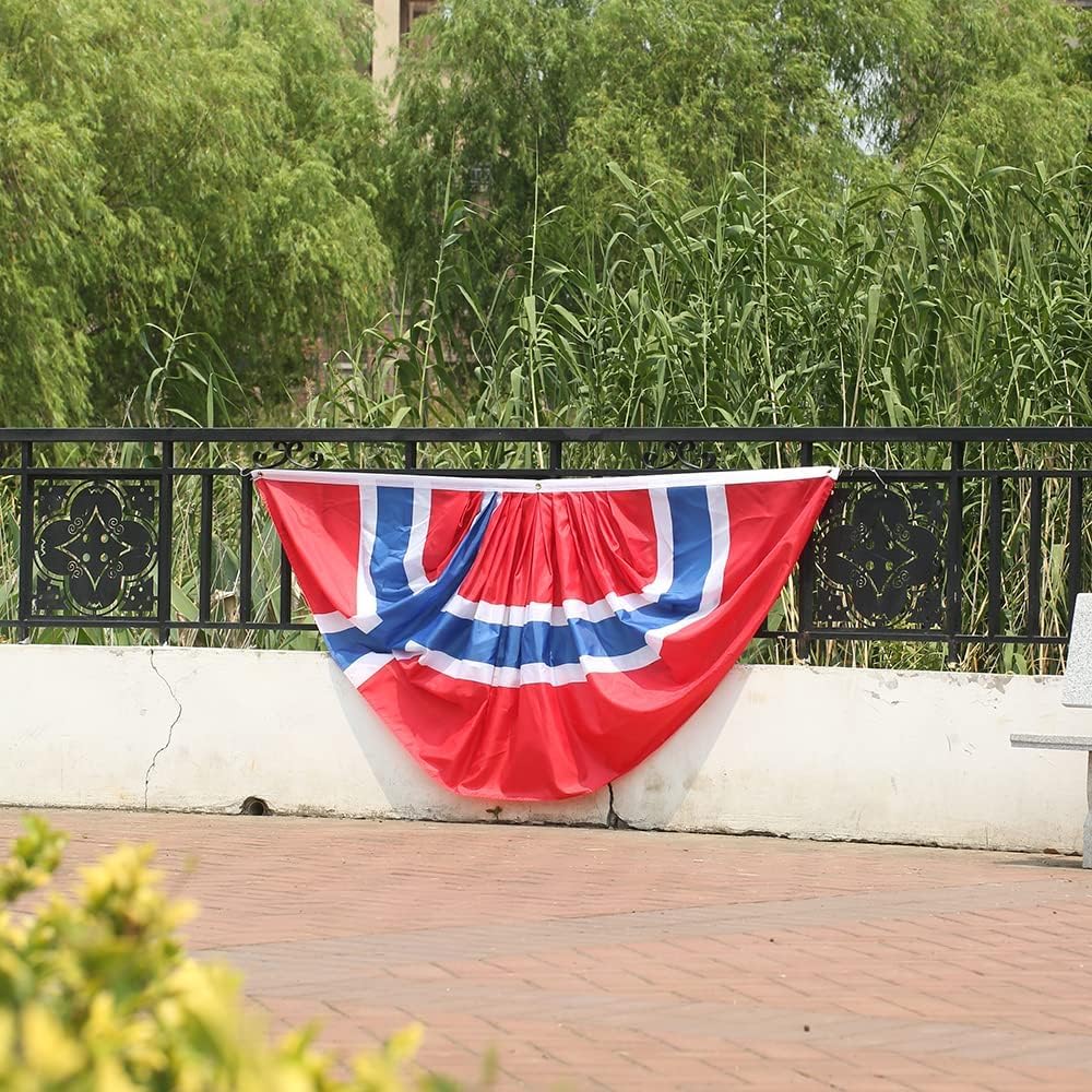 Norway Norwegian Pleated Fan Flag Bunting 3 x 6 Ft Norway Pleated 2 Pcs Fan Flag Banner Indoor/Outdoor/Front Porch Decorations, Norway Half Fan Flag Patriotic Holiday decorations, Celebrations.