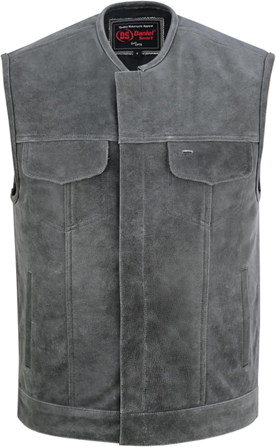 Daniel Smart Men leather vest Platinum Cowhide Motorcycle Leather Vest with Design and Carry Pockets